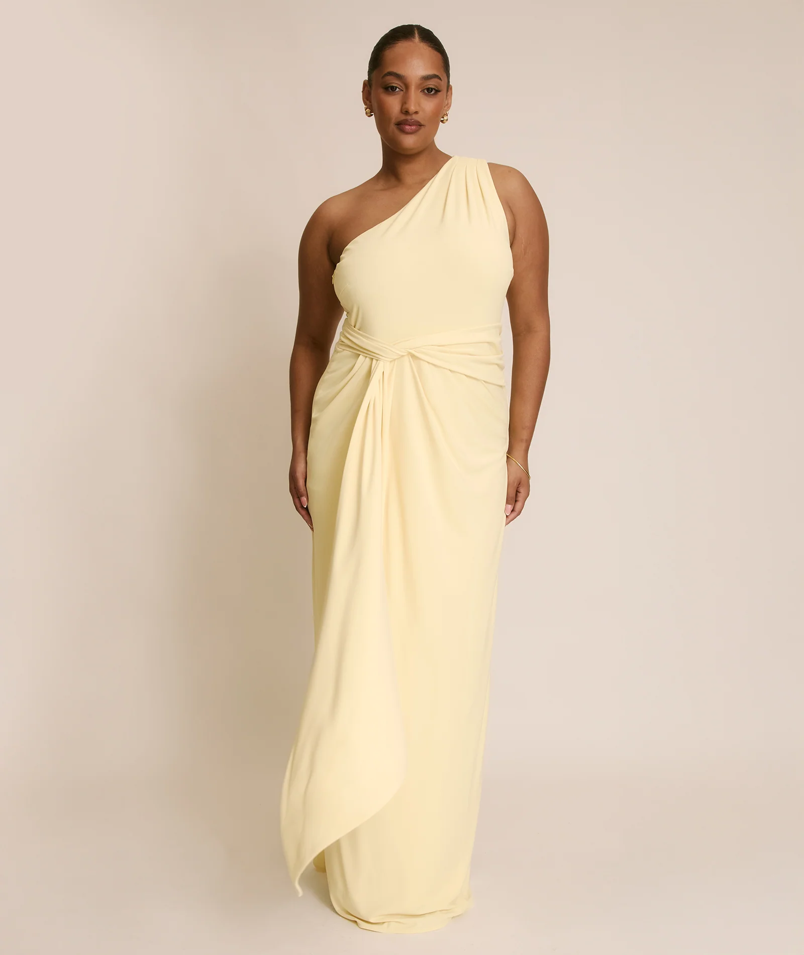 One Shoulder Stretch Sculpt Bridesmaid Dress - Lemon - Image 3