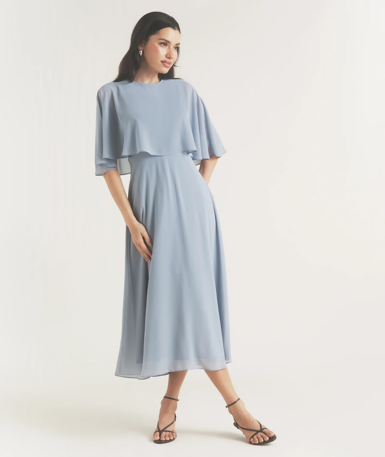 Cape Overlay Chiffon Midaxi Dress - Pale Blue - Image 3