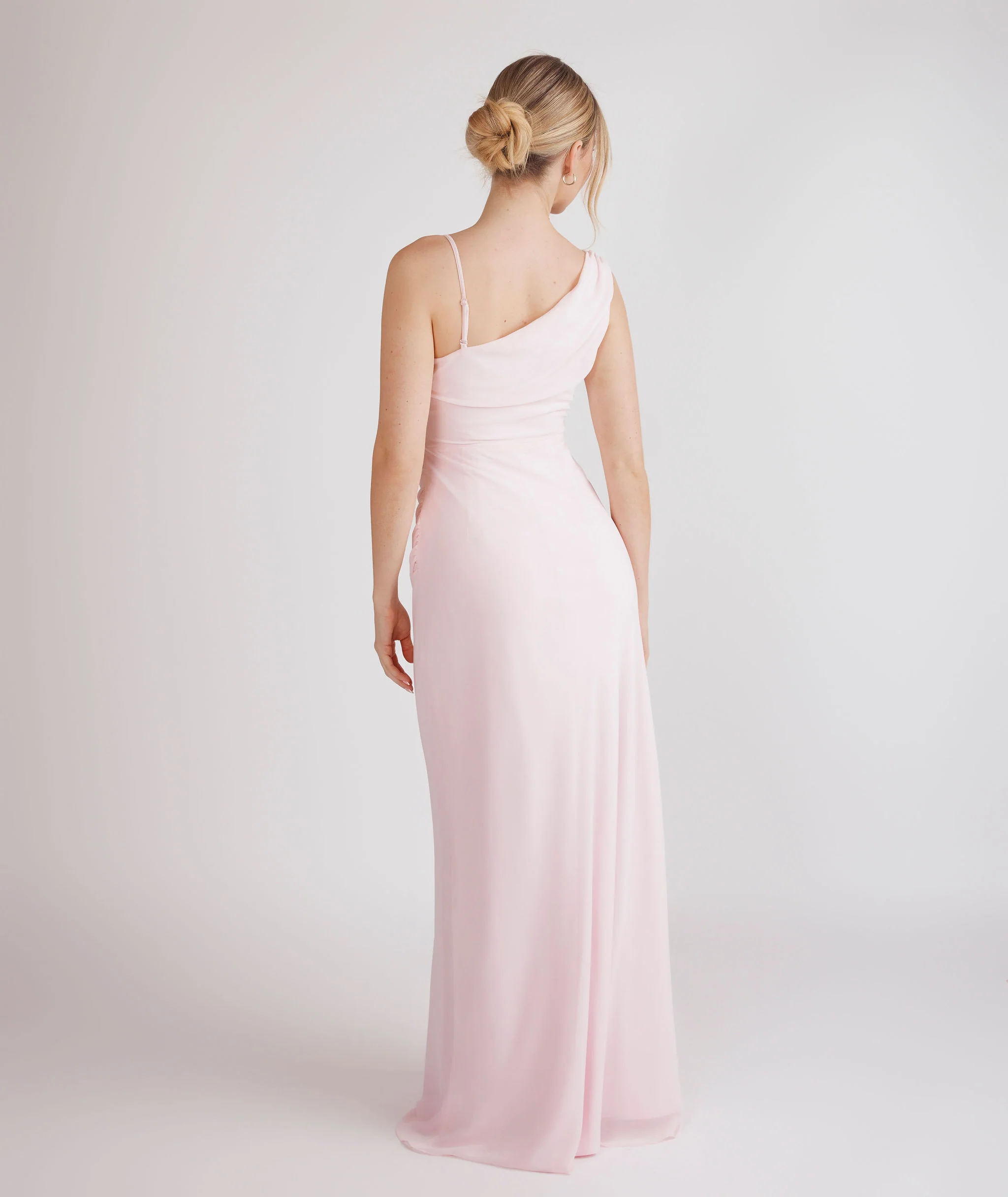 Cowl Asymmetrical Chiffon Bridesmaid Dress - Pale Pink - Image 4