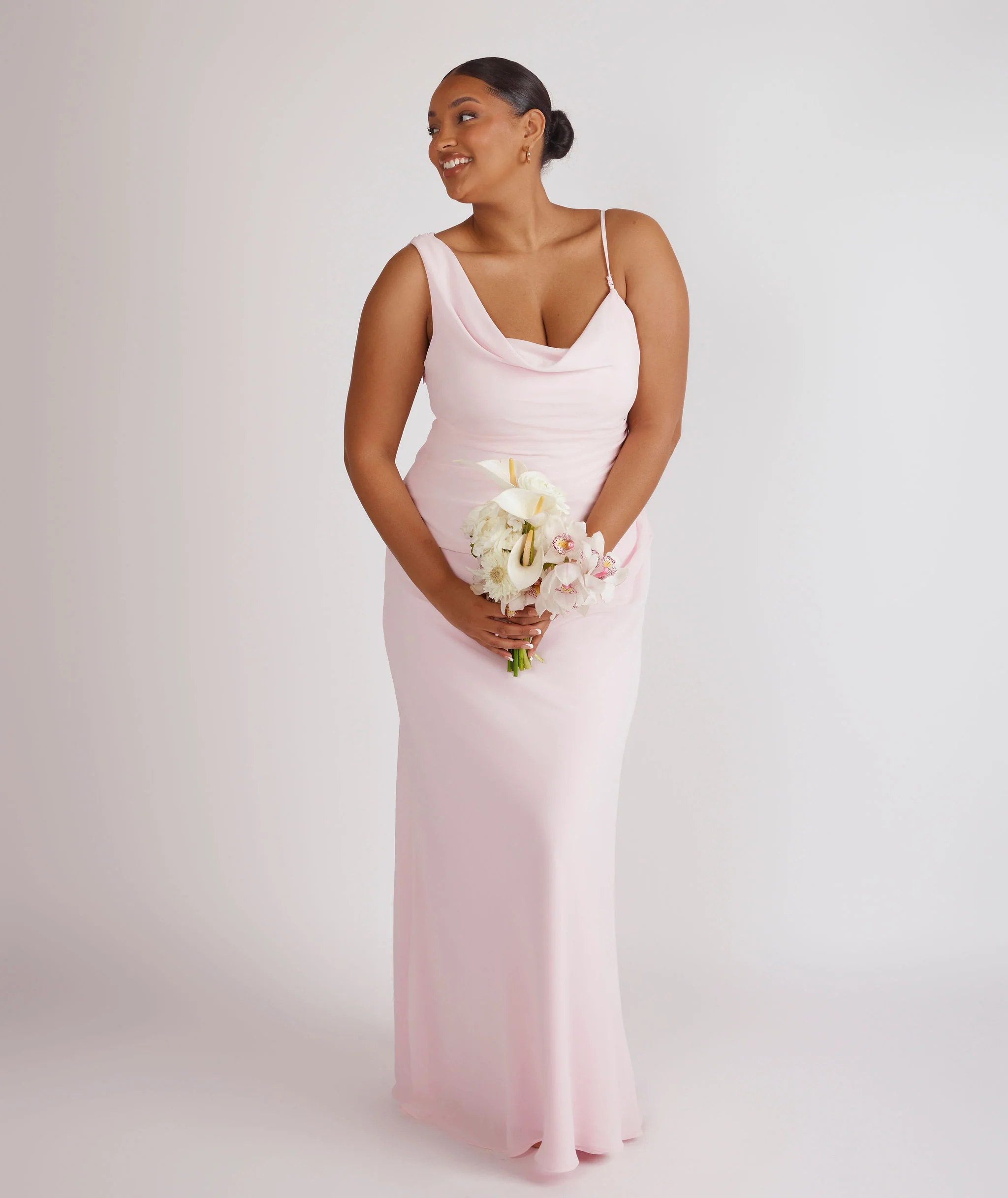 Cowl Asymmetrical Chiffon Bridesmaid Dress - Pale Pink - Image 5