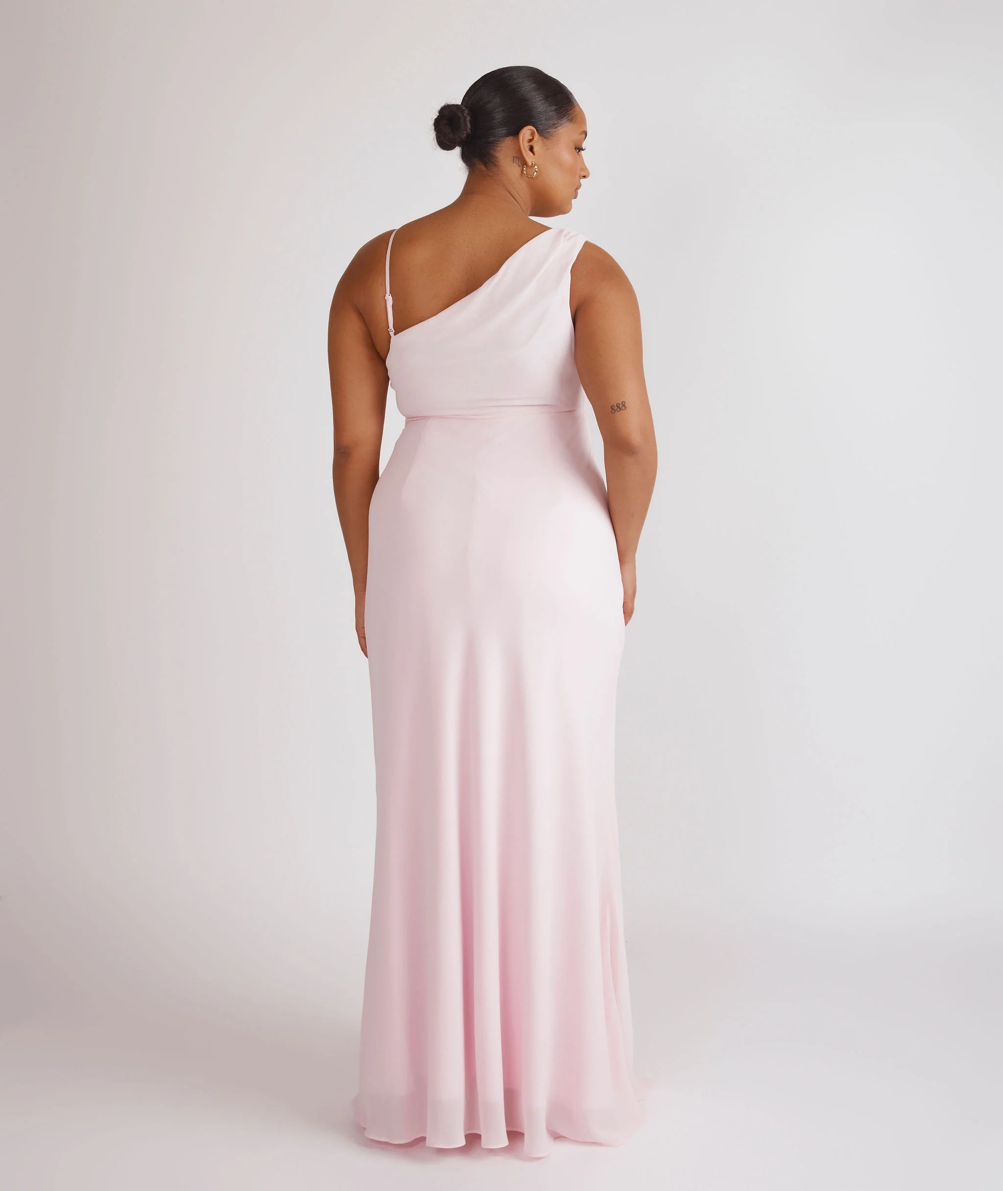 Cowl Asymmetrical Chiffon Bridesmaid Dress - Pale Pink - Image 7