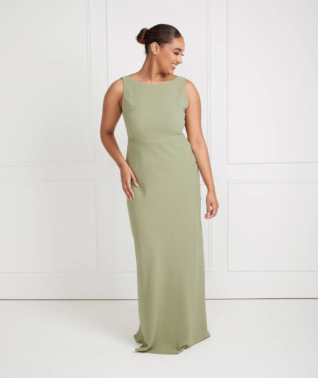 Cowl Back Crepe Bridesmaid Dress - Sage - Image 3