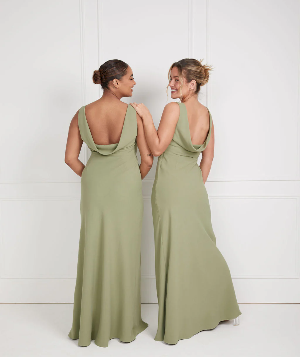 Cowl Back Crepe Bridesmaid Dress - Sage - Image 4