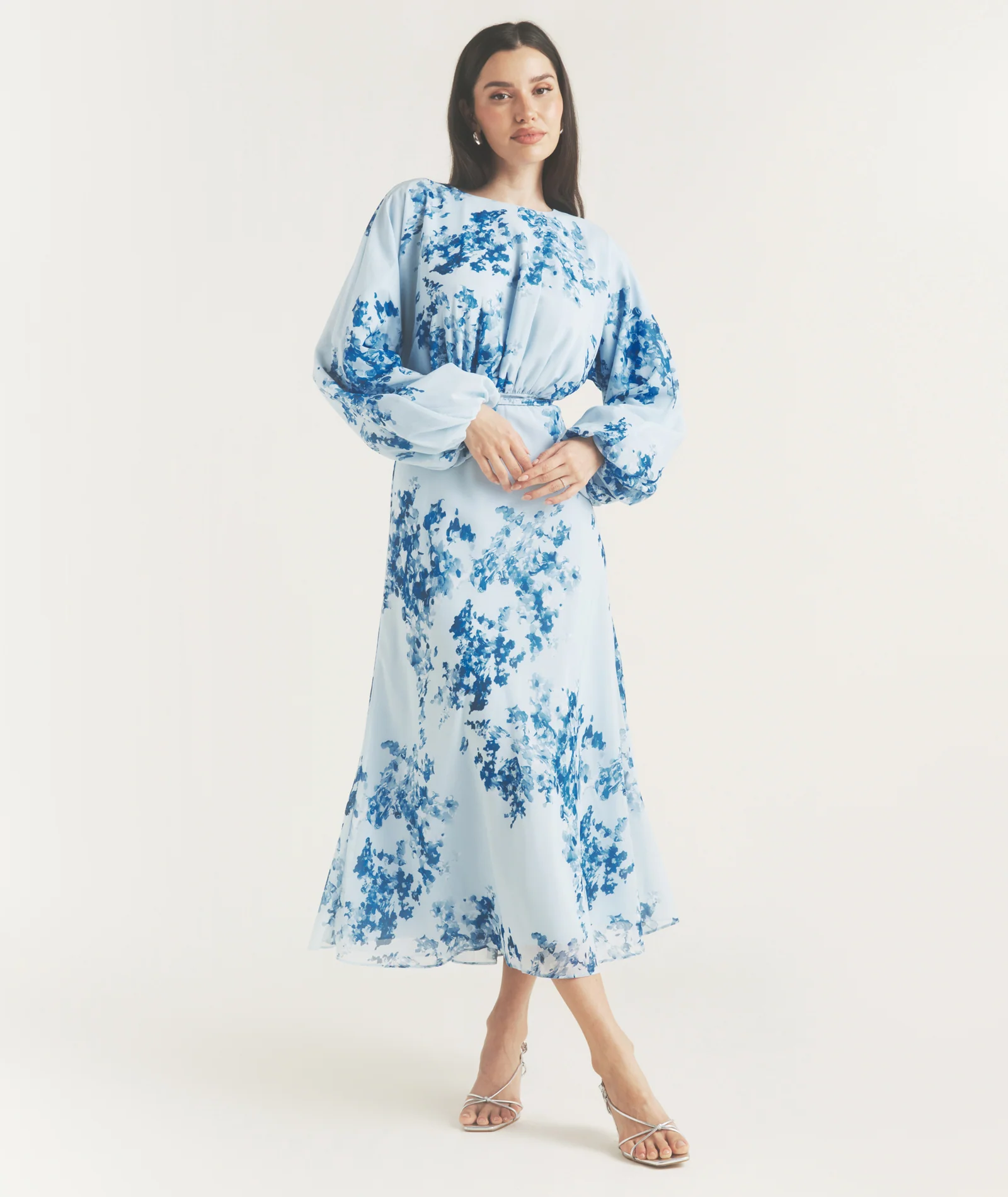 Floral Balloon Sleeve Maxi Dress - Pale Blue - Image 7