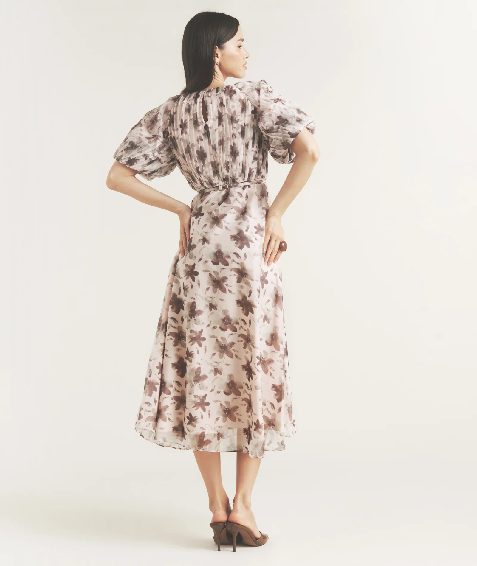 Floral Pleat Detail Midi Dress - Pink - Image 4