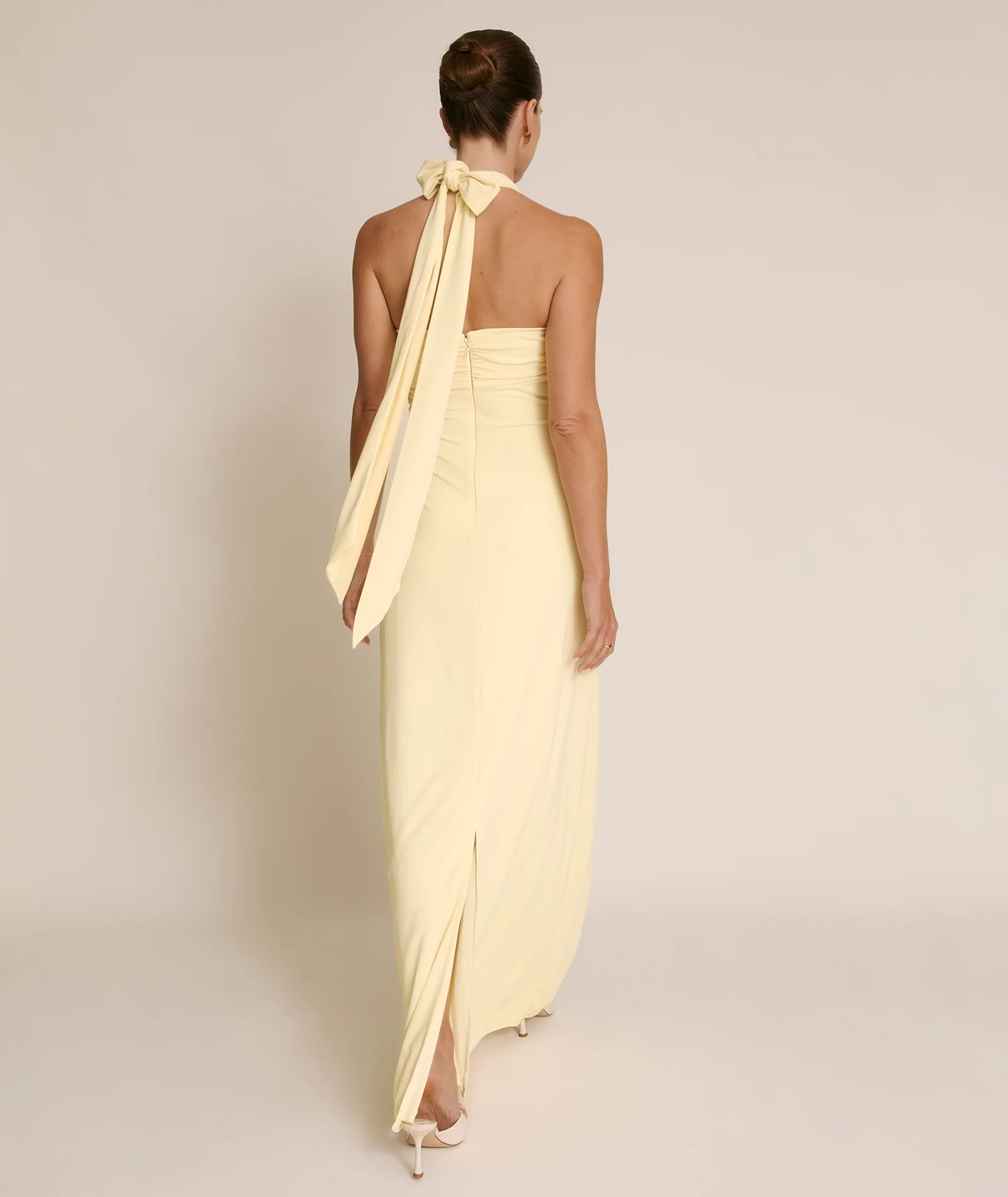 Halter Neck Stretch Sculpt Bridesmaid Dress - Lemon - Image 3