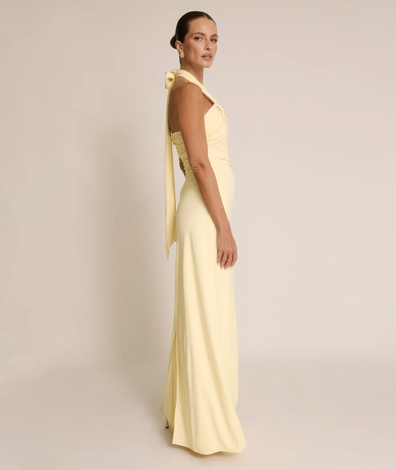 Halter Neck Stretch Sculpt Bridesmaid Dress - Lemon - Image 4
