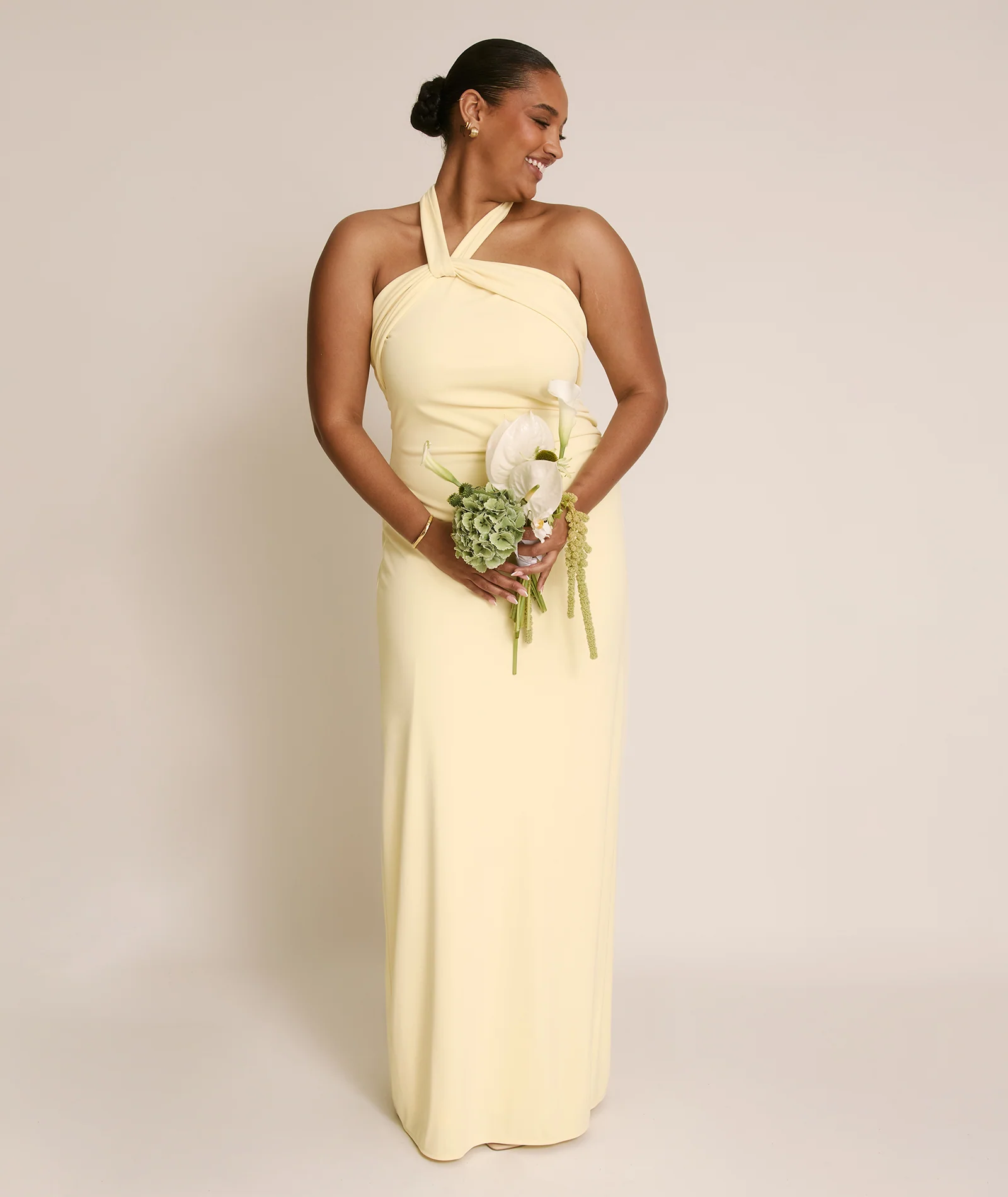 Halter Neck Stretch Sculpt Bridesmaid Dress - Lemon - Image 6