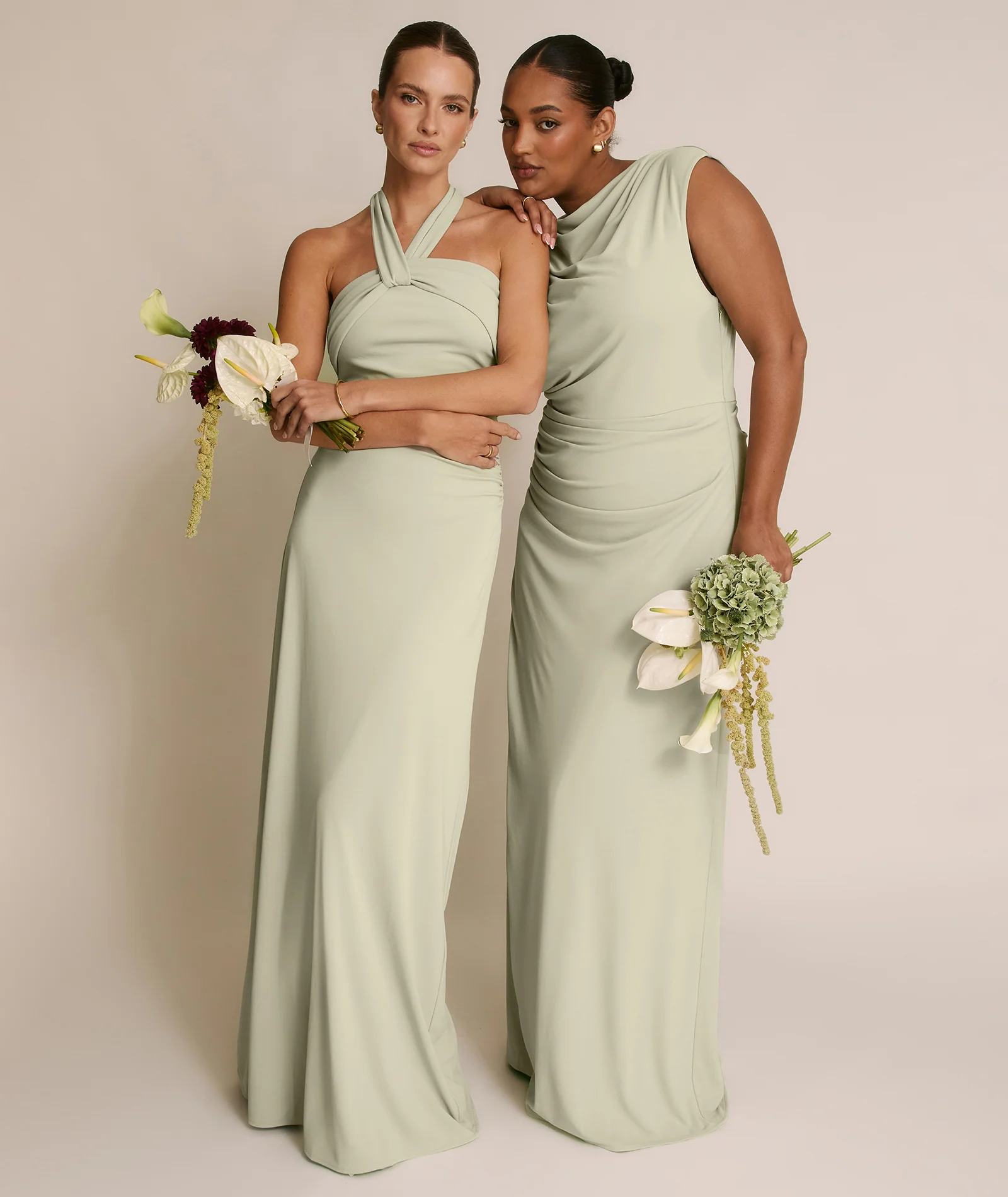 Halter Neck Stretch Sculpt Bridesmaid Dress - Soft Sage - Image 7