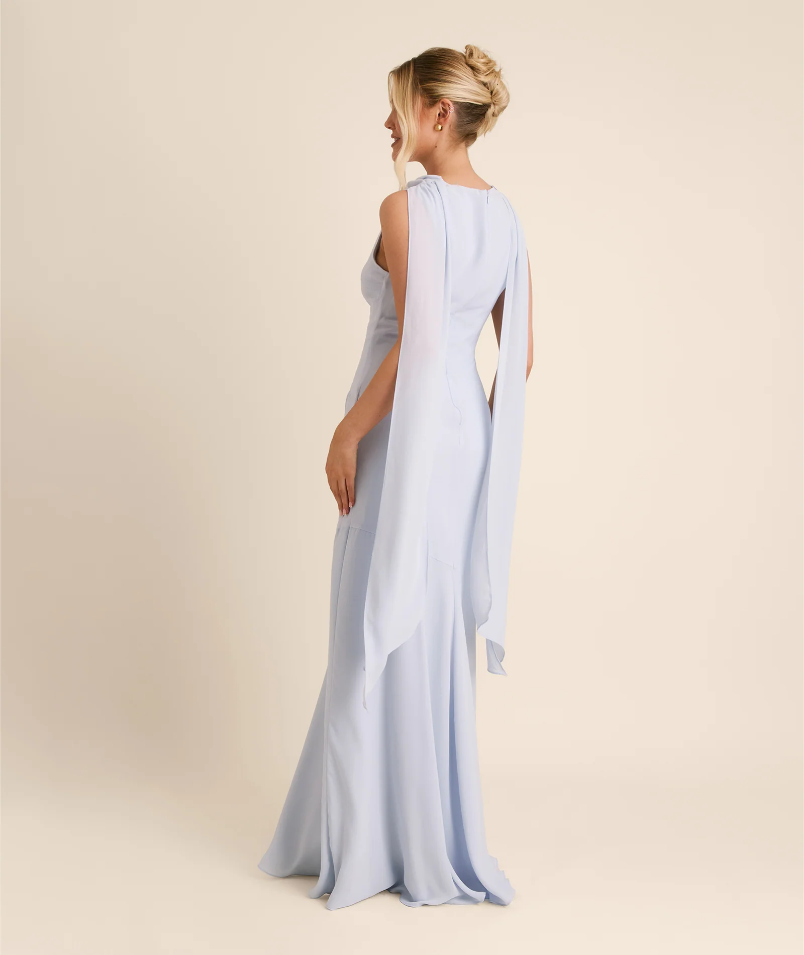 High Cowl Neck Drape Chiffon Bridesmaid Dress - Powder Blue - Image 5