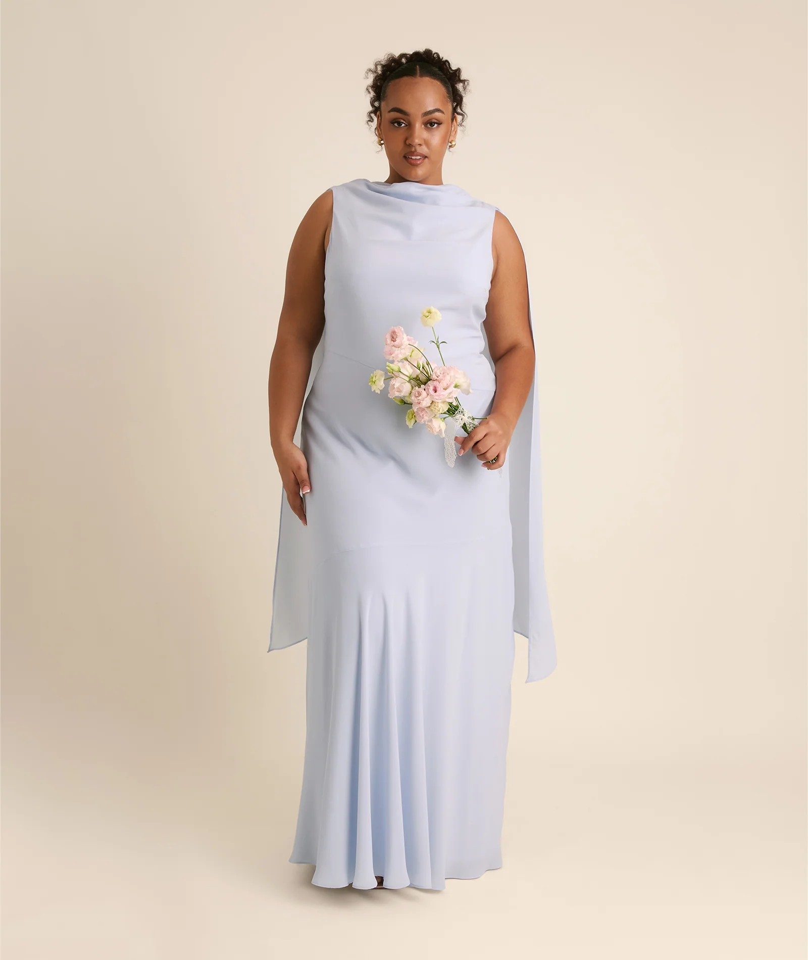 High Cowl Neck Drape Chiffon Bridesmaid Dress - Powder Blue - Image 6