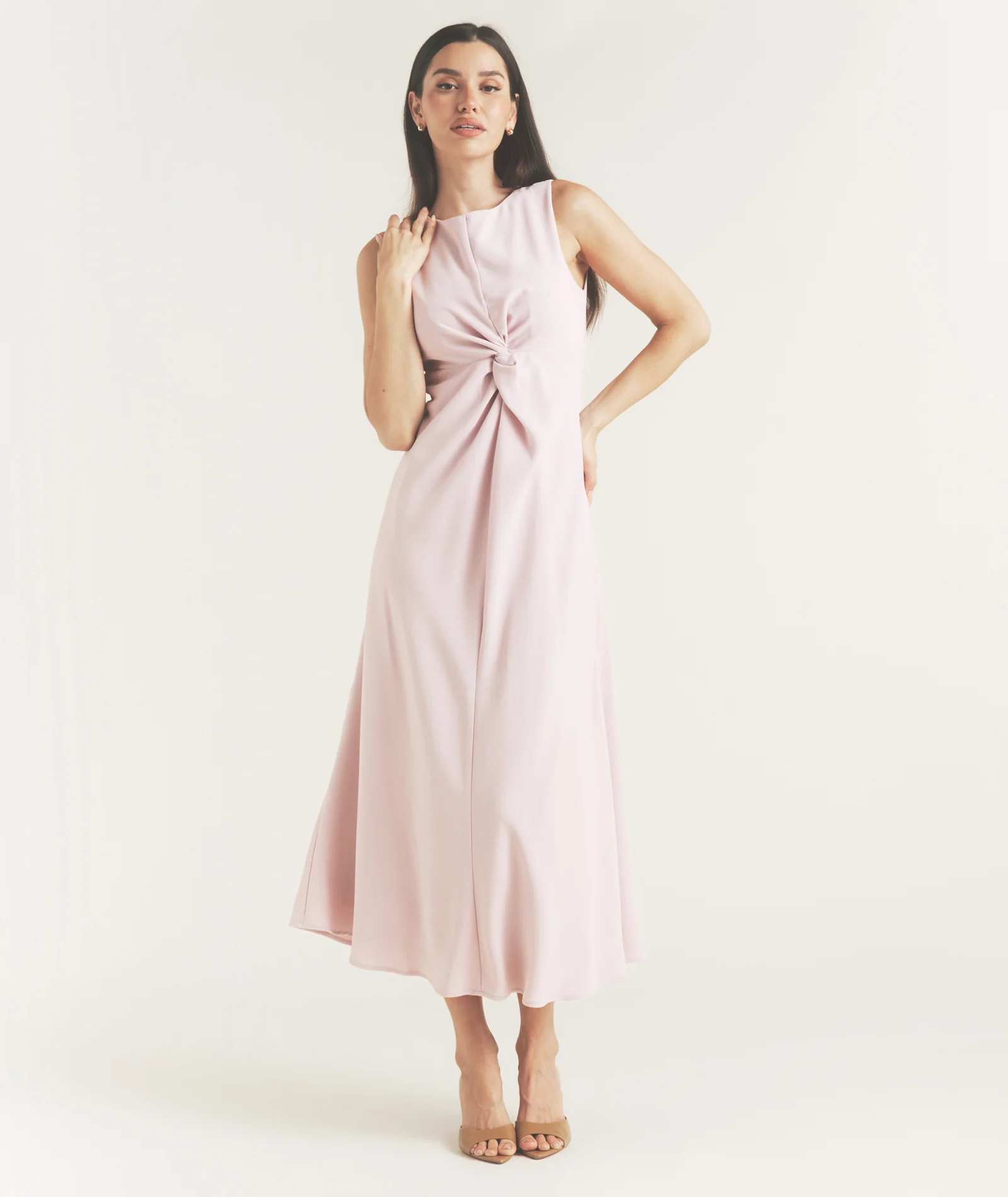 Knot Detail Sleeveless Midi Dress - Pale Lilac - Image 3