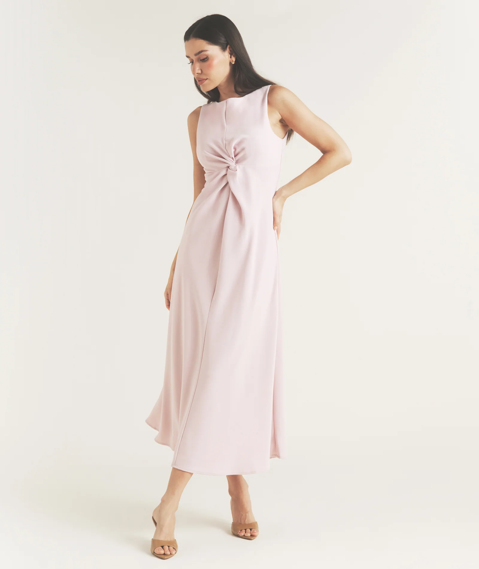 Knot Detail Sleeveless Midi Dress - Pale Lilac - Image 5