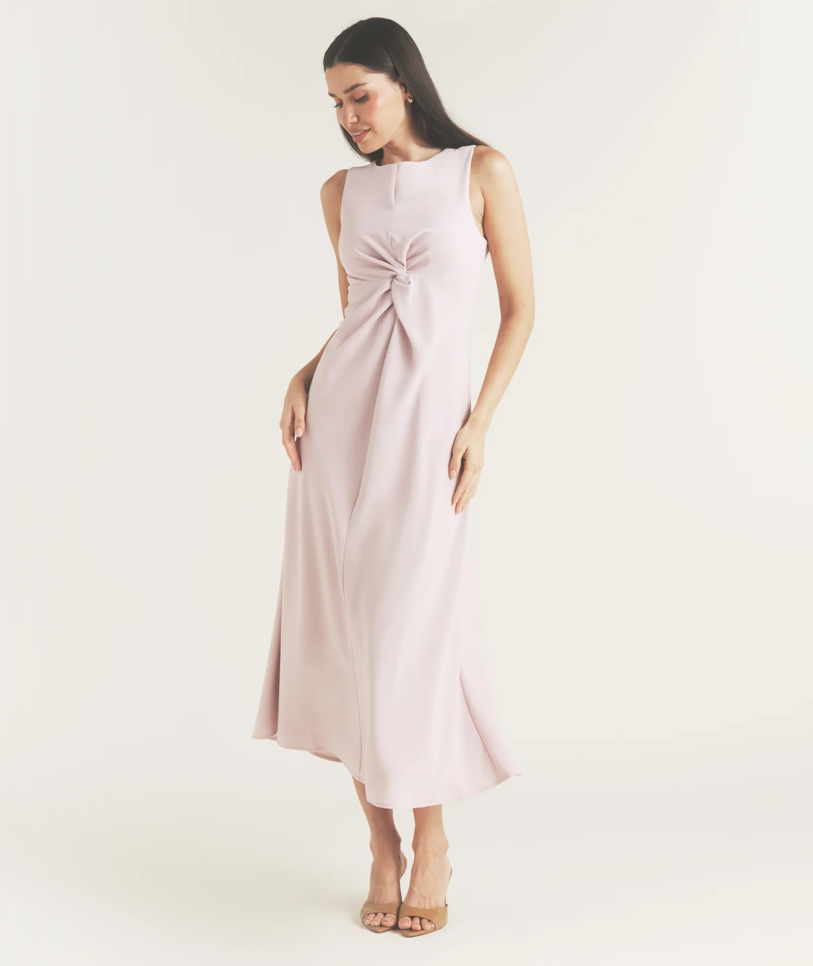 Knot Detail Sleeveless Midi Dress - Pale Lilac - Image 7