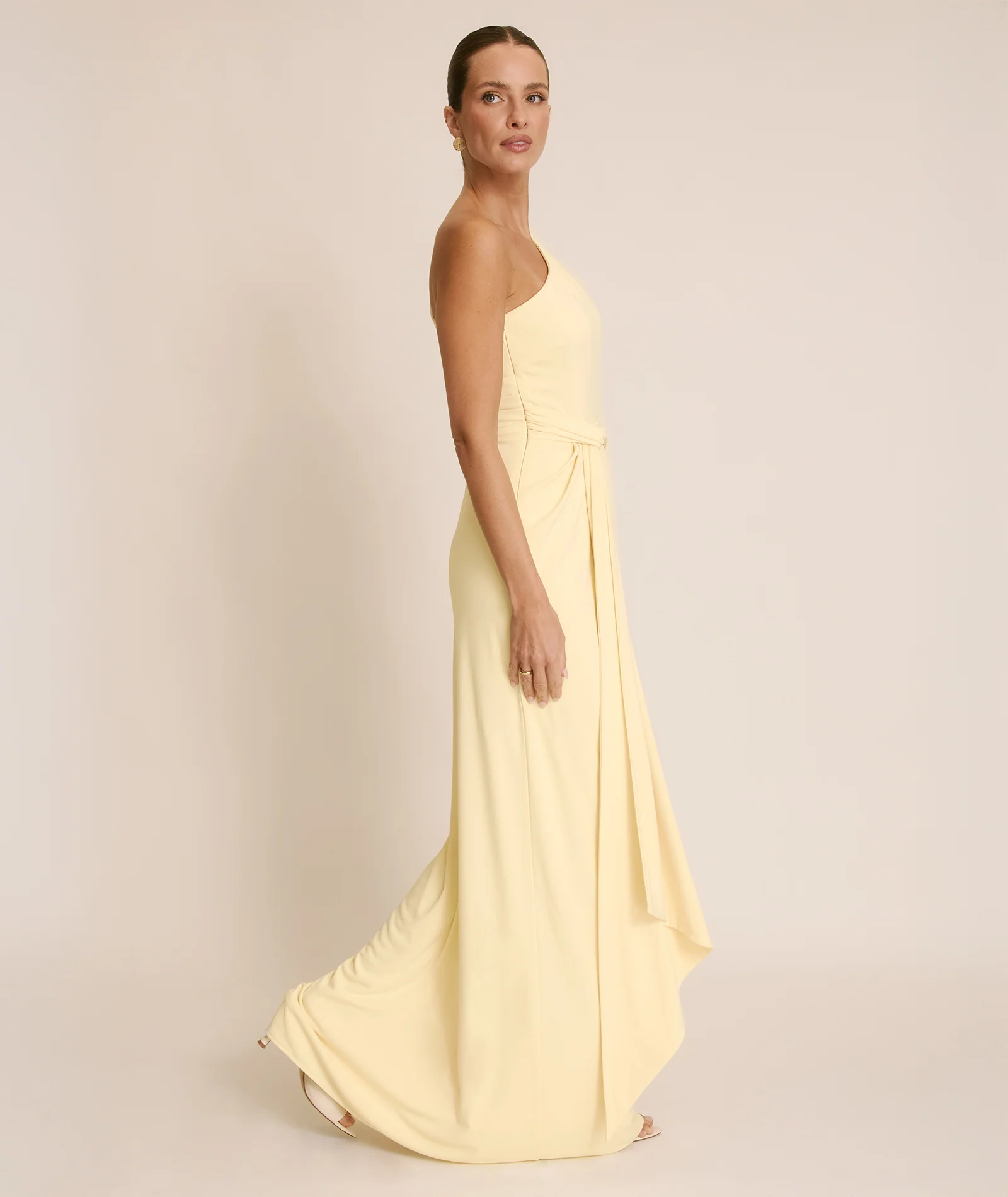 One Shoulder Stretch Sculpt Bridesmaid Dress - Lemon - Image 6