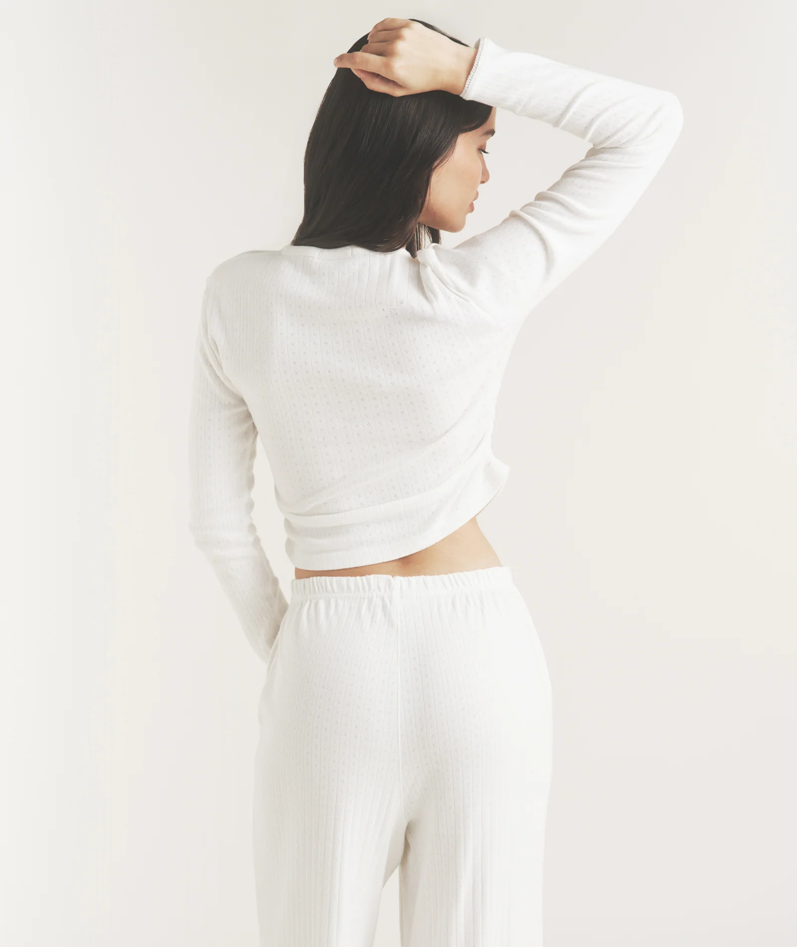 Pointelle Long Sleeve Pyjama Top - Coconut - Image 6