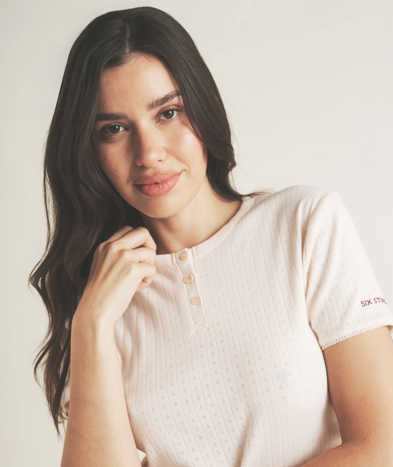 Pointelle Short Sleeve Pyjama Top - Rosewater - Image 3