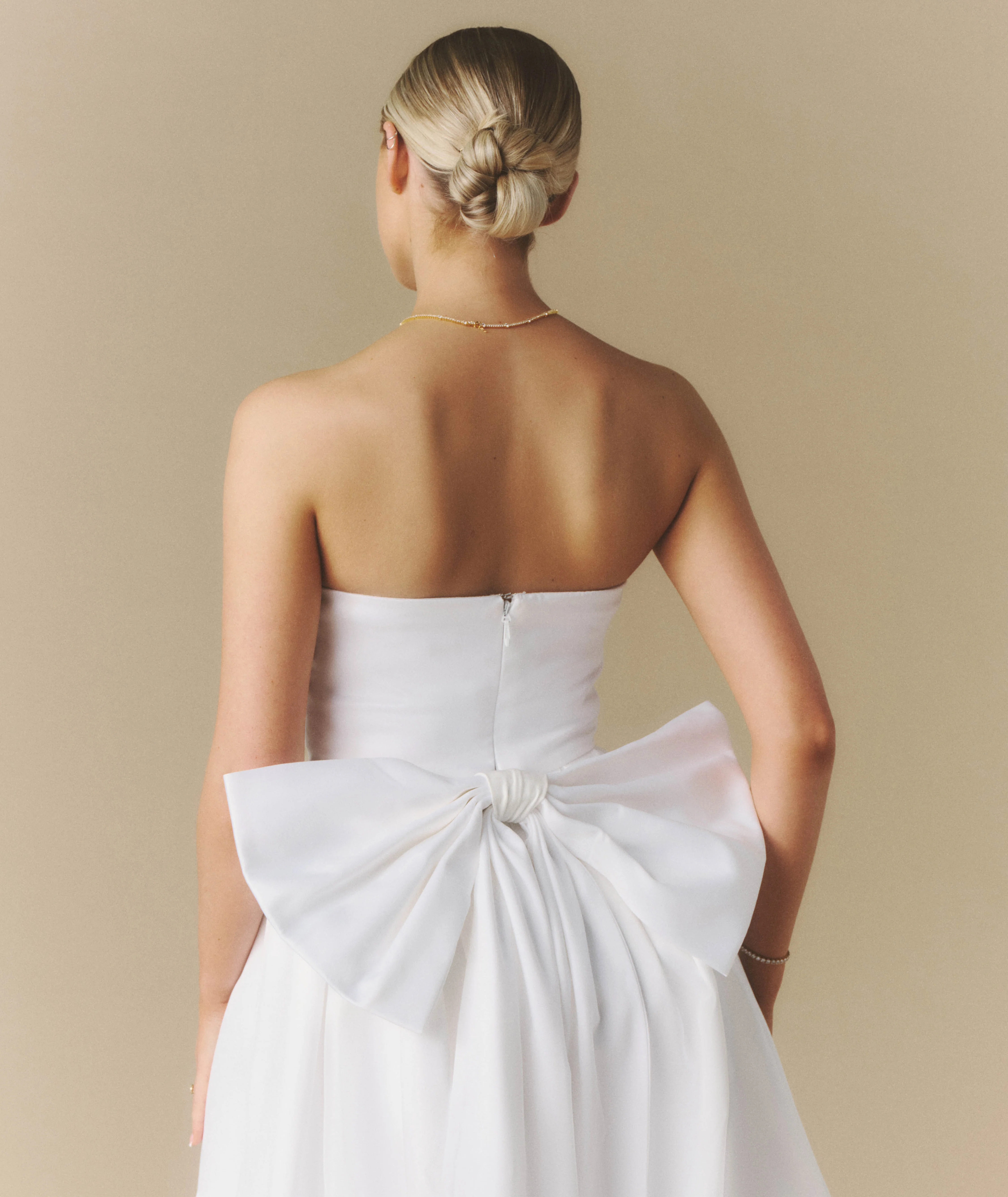 Strapless Bow Back Pleated Midi Dress - White - Image 3