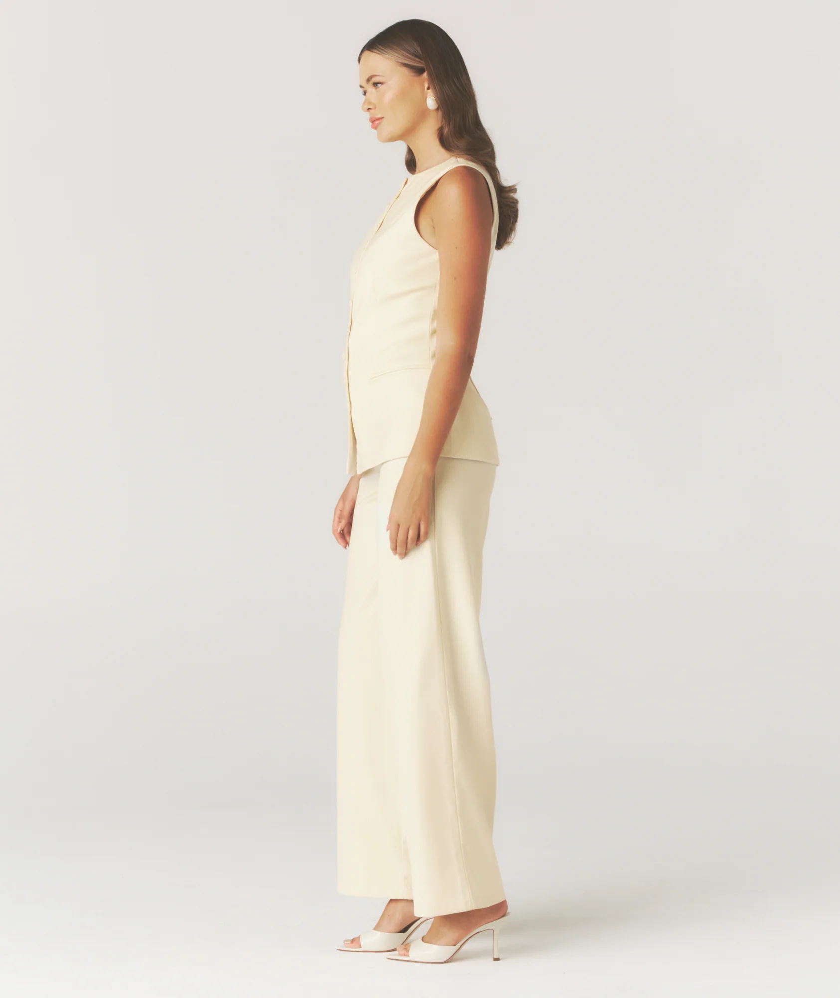 Tailored Wide Leg Trousers - Lemon - Image 3
